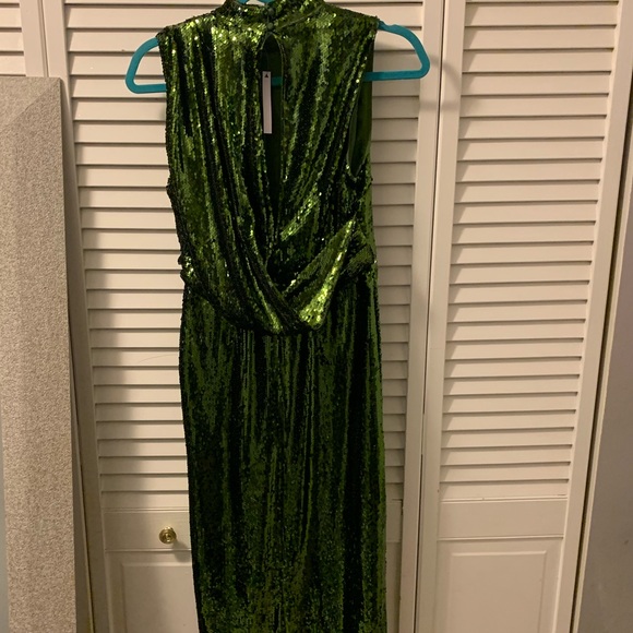 NWT ASOS Emerald Green sequin high neck wrap dress - Picture 6 of 8
